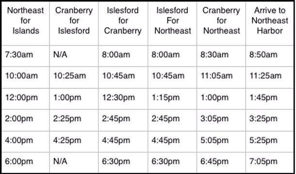 Beal & Bunker summer ferry schedule